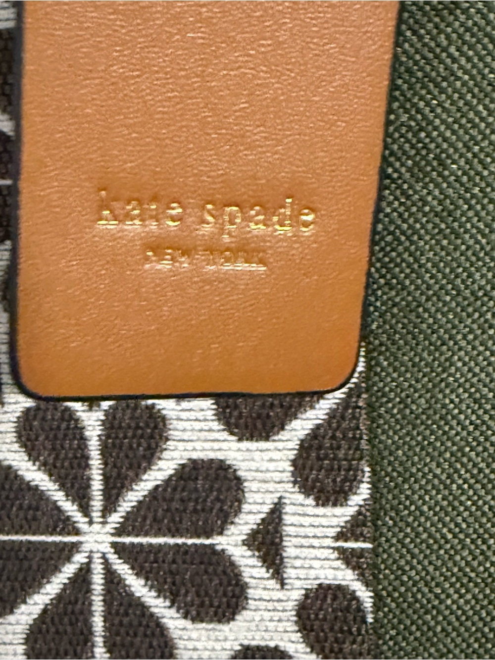 kate spade Brown Floral Canvas Tote with Pink & Olive Center Stripe and Tan Trim - Picture 2 of 14